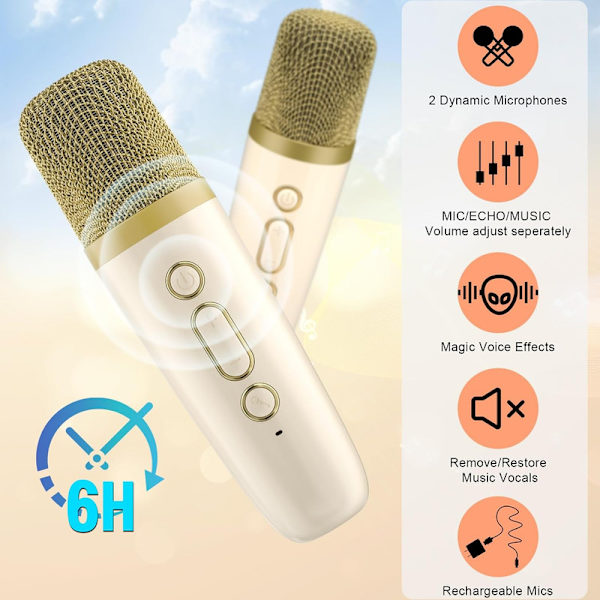 Karaokemaskin för barn, bärbar Bluetooth-högtalare med trådlös mikrofon Beige