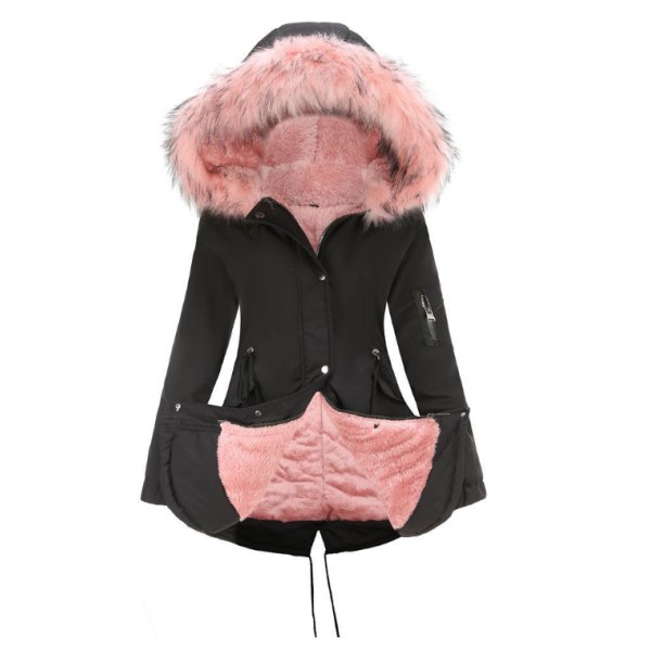 Vinterkappa för kvinnor med varm puffer Thicken Parkajacka black pink L