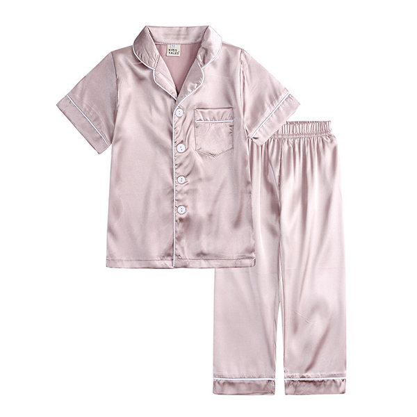 Satin Pyjamas Set i Siden, Kortärmad, Barnkläder för Sovkläder apricot 130