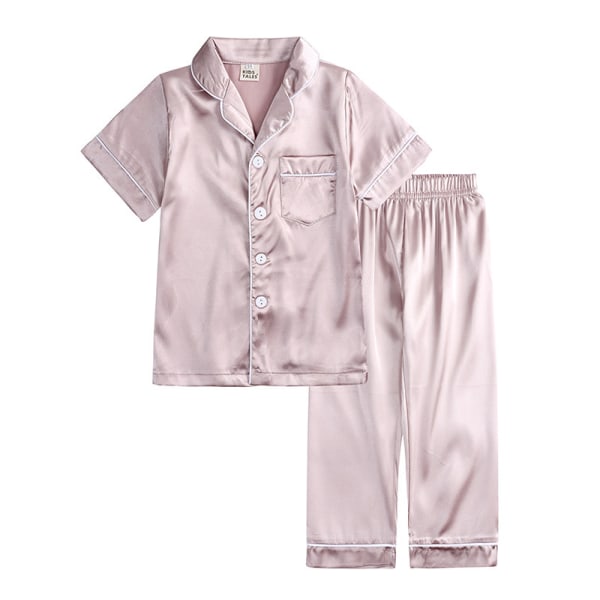 Satin Pyjamas Set Silk Pjs Short Sleeve Kids Sovkläder apricot 150