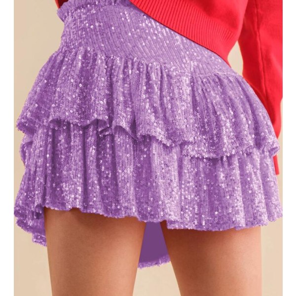 Kvindesexy Sequin Kort Skørt Purple M