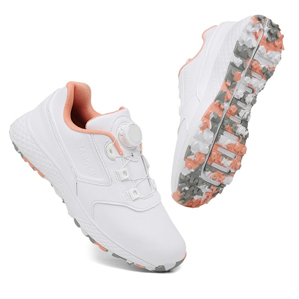 Dam Golfskor Spikeless Vattentäta Golf Sport Sneakers White Pink 39