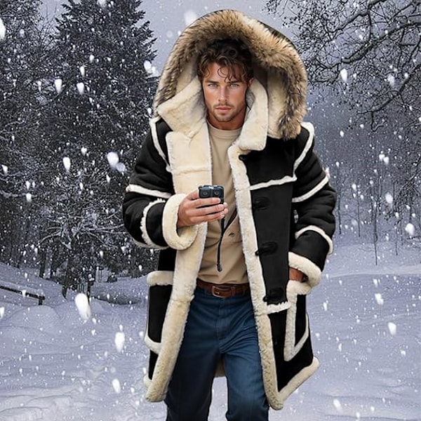 Herrar Pälsjackor med Huva Faux Suede Sherpa Fodrad Fårskinnjackor Grey 4XL