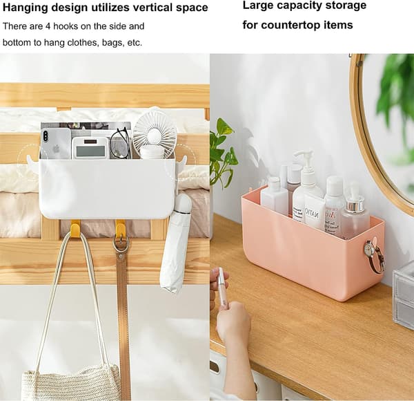 Sängbordshängande Förvaringskorg med 4 Krokar White