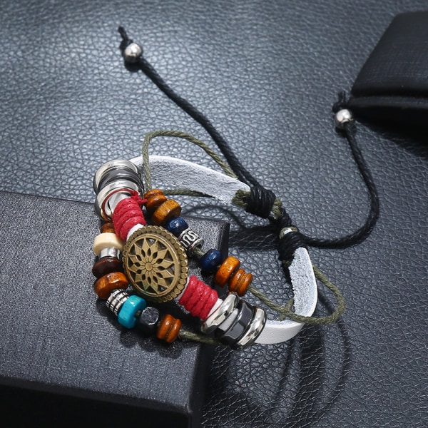 Flerlagigt Läderarmband, Handgjort Pärlarmband White