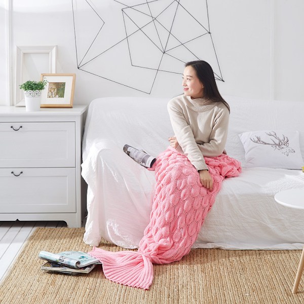 Mermaid Tail Blanket Virkad Mermaid Blanket Pink 60*140cm
