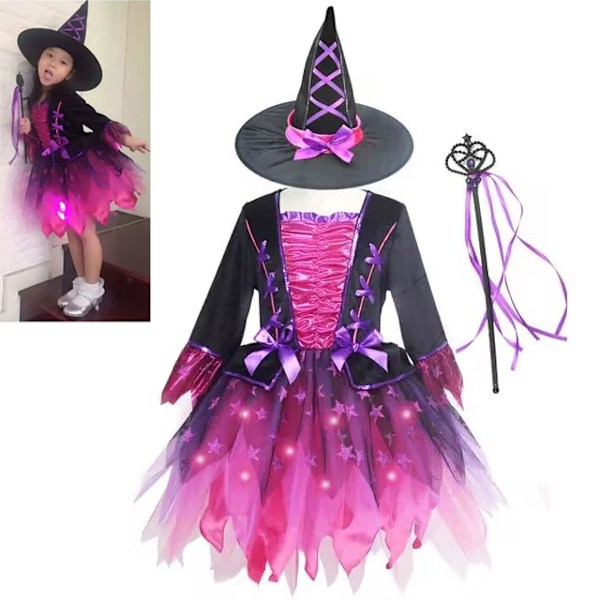 Hekse Kostume til Piger Lysende Hekse Halloween Kostumer 140