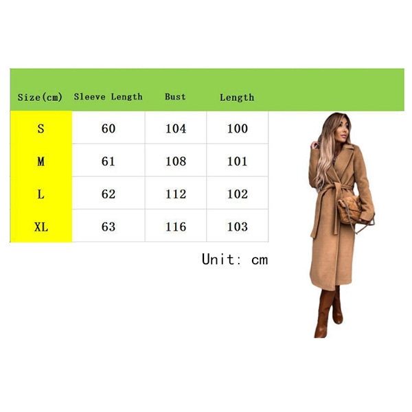 Klassisk lång kappa med bälte för kvinnor khaki XL