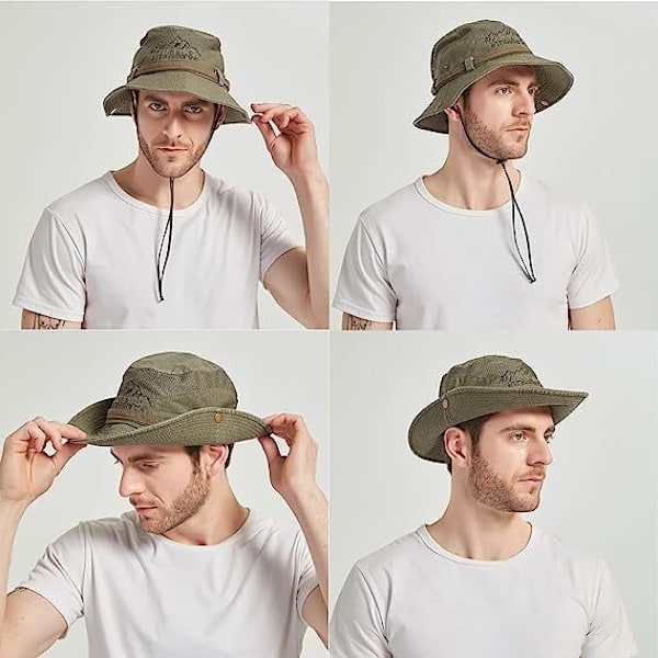 Vikbar solhatt i bomull med hakrem Army Green