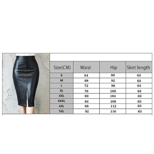 Konstläderpennskjort med hög midja, slits, dam, halvlängd, höftkjol 4XL
