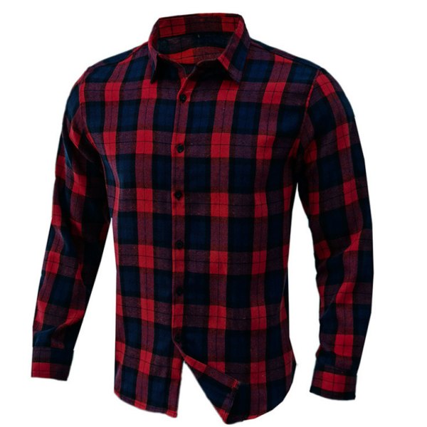 Långärmad flanellskjorta för män red M