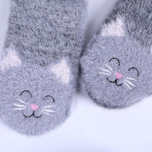 Damkatt Fuzzytofflor med Grepp Grey