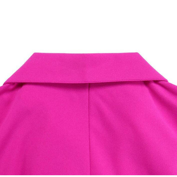 Kvinnlig Kostymkrage-Knytband-Midja-Plizerad Klänning Pink M