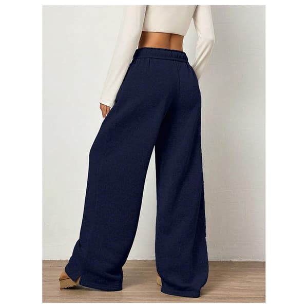 Brede sweatpants for kvinner, høy midje, rette ben, snøring, elastisk midje Blue XL