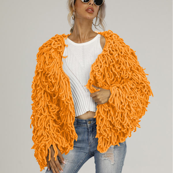 Plush Kjoljacka för Kvinnor Höst och Vinter Orange M
