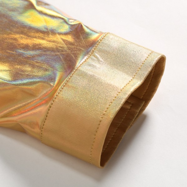 Mænds Metallic Disco Skinnende Slim Fit Langærmet Knapløs Natklubskjorte Gold L