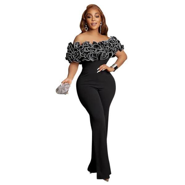 Kvinner Casual Off Shoulder Jumpsuits Lange Bukser Romper Black S