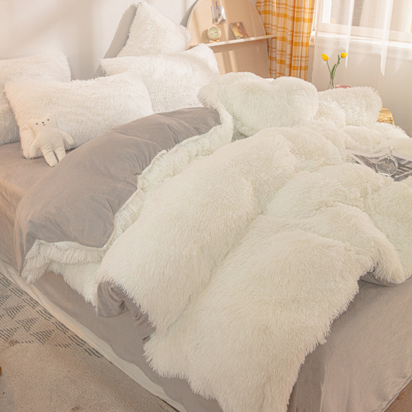 Ultra Mjuk Konstpäls 4-Delars Sängset för Queen Size, Plyschig och Fluffig Sängkläder white 200*230cm