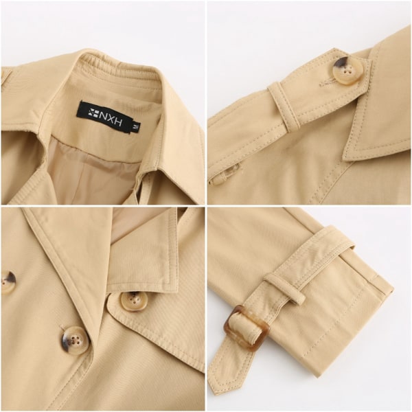 Kvinnors trenchcoat lång dubbelknäppt höstmode Klassisk tunn överrock khaki 2XL