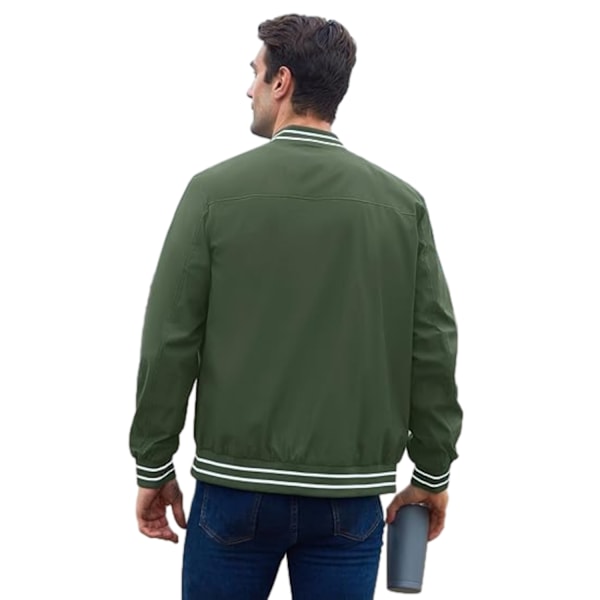 Hettegenser for menn i ensfarget casual-stil med striper og glidelås Green M