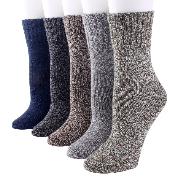 5 Par Woolsokker, Tykke Vinteråndbare Crew Sokker Set 1