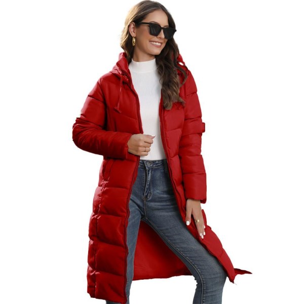 Varm tykk parkasjakke for kvinner, vinterdunjakke med hette Red 2XL