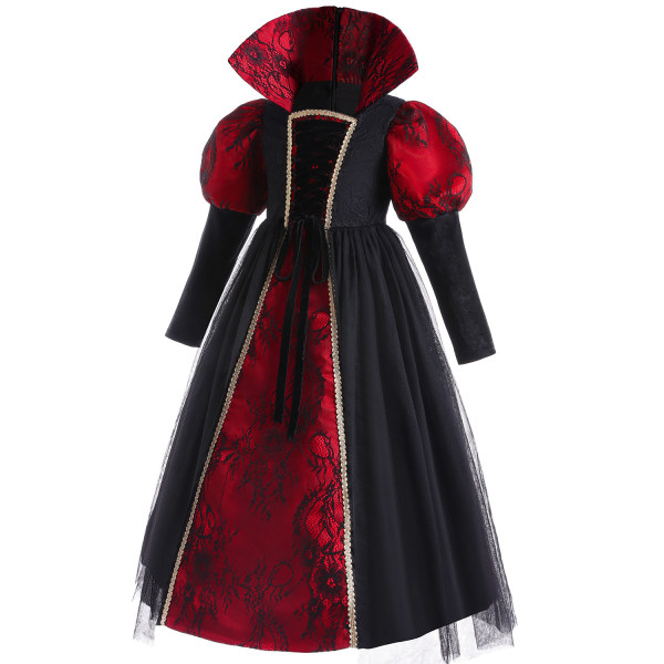 Pige Halloween Gotisk Victorian Vampyr Dronning Kostume Black A 120cm