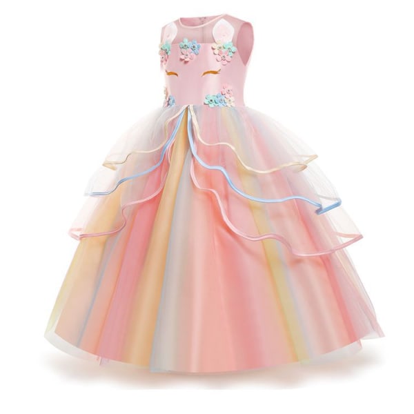 Flower Girls Dress Unicorn Rainbow Pageant Princess Party Light pink 170cm