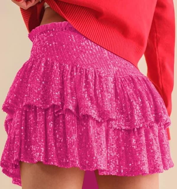 Kvindesexy Sequin Kort Skørt Rose L