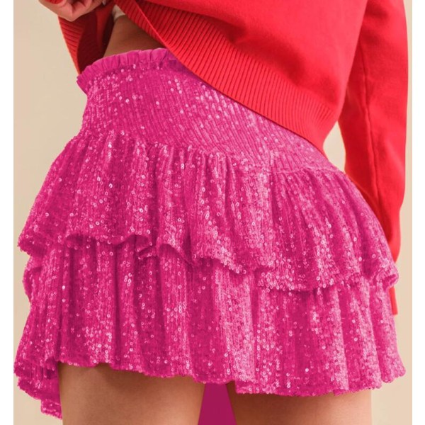 Kvindesexy Sequin Kort Skørt Rose M
