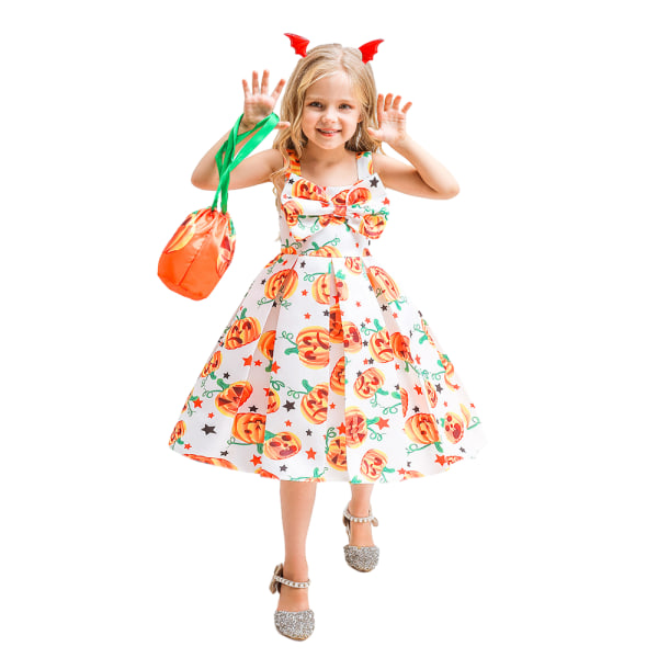Flickor Halloween Party Bow Kids Princess Dress 100cm