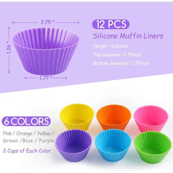 2,75 tommer Mini Silikon Bageforme Muffinsforme Sæt af 12 12 pcs
