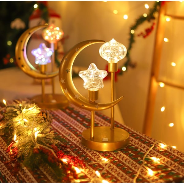 LED Magic Moon Nattlampe | Bordlampe med stjerner | Dekorativ stjerne | Dekorativ kule