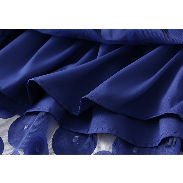 Dame Tyll Midi Skjørt 3D Polkadot Mesh Skjørt A-Linje Navy Blue