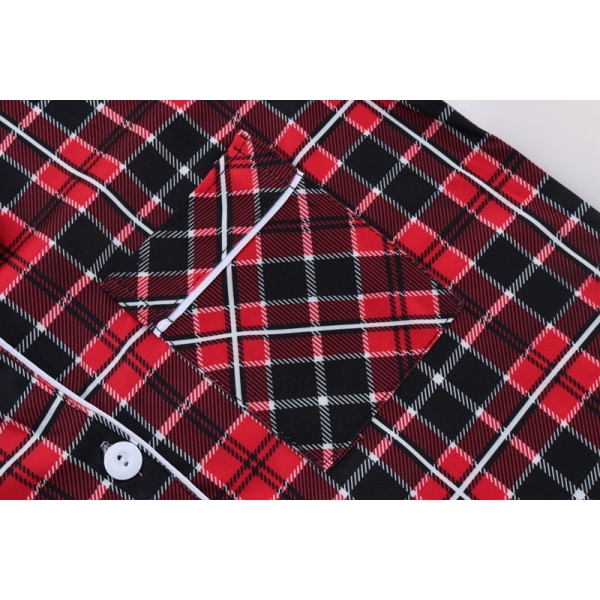 Mælkesilke Langærmet Dame Plaid Skjorte Pyjamas Red 1 2XL