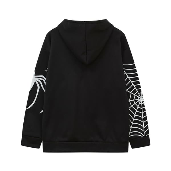 Y2k Full Zip Up Hoodie Kvinner Oversized Goth Genseren Black L