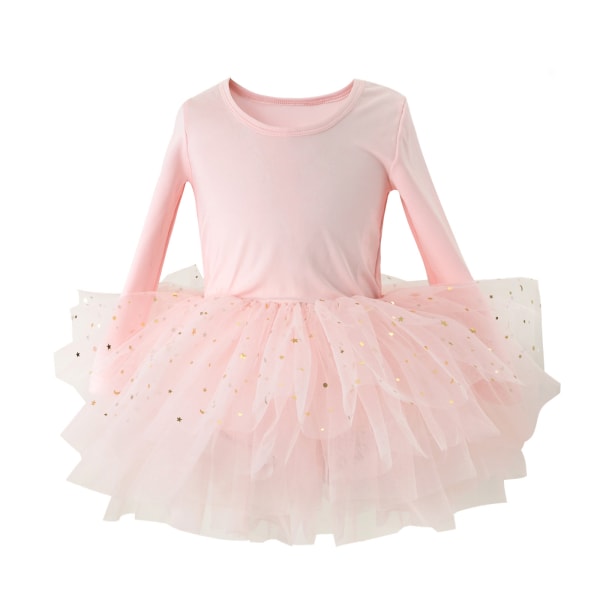 Tjejer Långärmad Glitter Dans Balett Tutu Leotard Klänning Light Pink XS