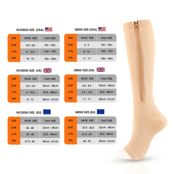 Vetoketjulliset Kompressiosukat Naisille ja Miehille, 2 Paria Vasikka-Polvikorkeat Kompressiosukat Combination 2 S/M