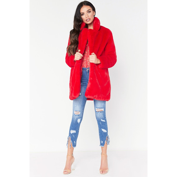 Vinterjakke til kvinder med varm krave i kunstig pels, indvendig foring og knapper Red 2XL