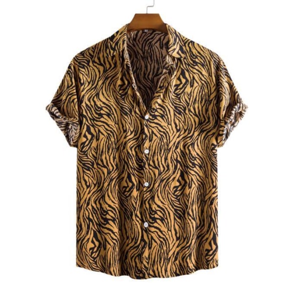 Kortärmad printed skjorta för män Casual skjorta brown M