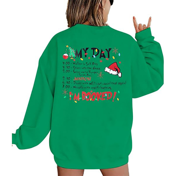 Merry Christmas Tröja Kvinnor Jul Långärmad Tröja Blus Topp Green 3XL