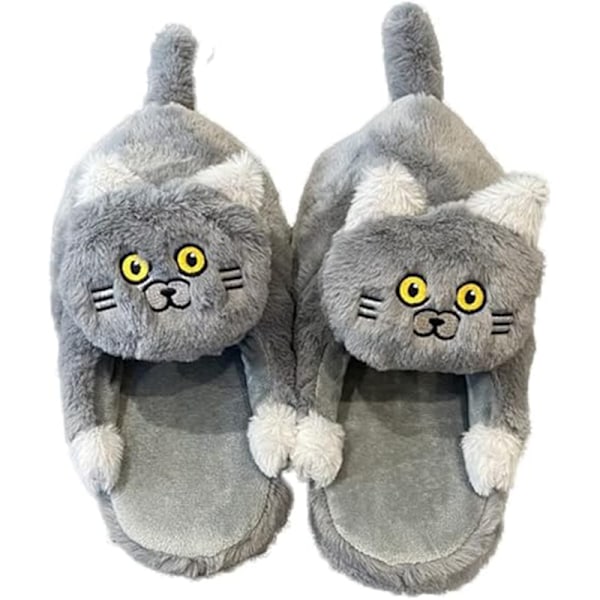 Plush Katttofflor för Kvinnor, Halksäkra Söta Vintervarma Golvskotofflor Grey