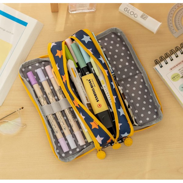 Case Stor kapacitet 3 fack Canvas pennfodral dark blue
