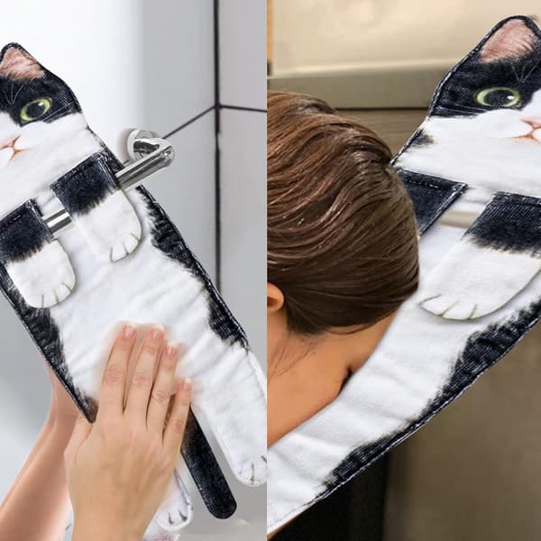 Sjov Kat Håndklæde til Køkken og Badeværelse Black White cat