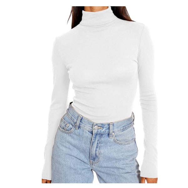 Dam Basic Slim Fitted Långärmad Pullover Toppar white M