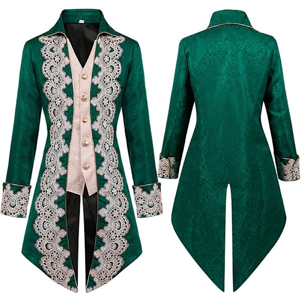 Mænds Middelalderlig Steampunk Jakke Victorian Litteratur Retro Gothic Smoking Green L