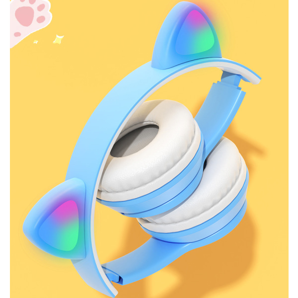 Barnhörlurar med LED Cat Ears (säker volymgräns 85 dB) Blue