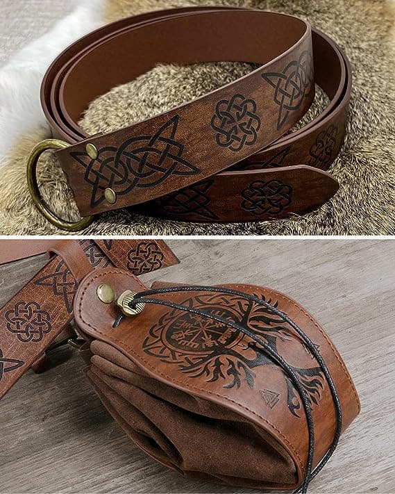 Vikinge-stil middelalderbælte med taske til Halloween-kostumer Brown 3
