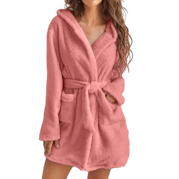 Kvinners hettegenser i fleece, korte plysj-kåper, myk varm spa-kåpe Pink XL