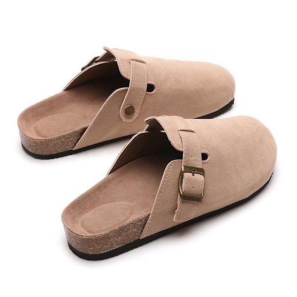 Mules för Kvinnor, Platta Skor, Bekväma Rundtåade Loafers utan Hälkappa khaki 41